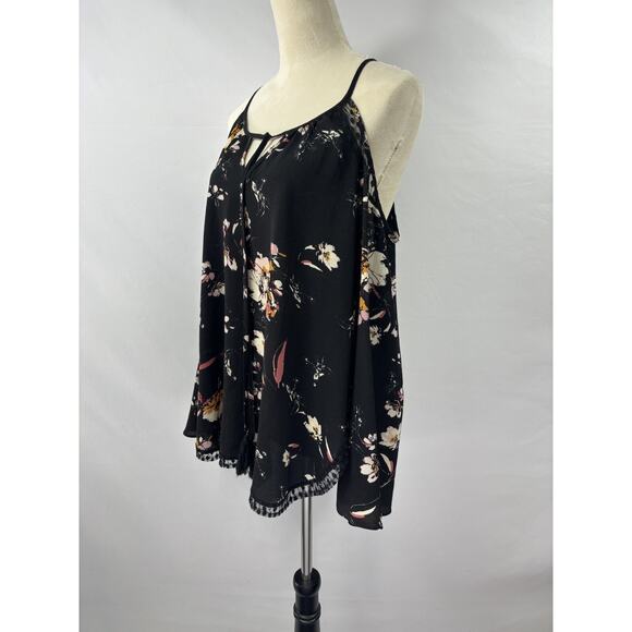 Bishop & Young Cold Shoulder Top Blouse Black Floral Medium Lace Bell Sleeves - Picture 1 of 7